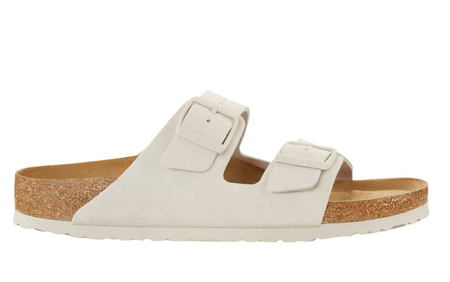 Birkenstock Arizona suede sandal in antique white, side view