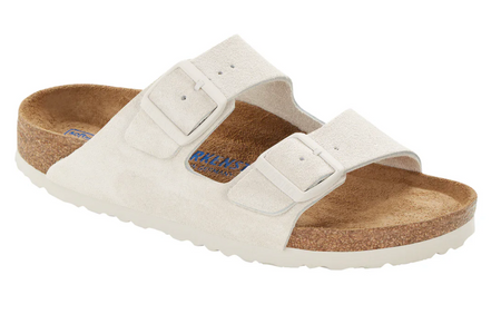 Birkenstock Arizona suede sandal in antique white with colour-matched footbed
