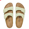 Birkenstock Arizona suede sandal in pale khaki green, top view of the pair