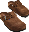 Birkenstock Boston Carafe tonal suede clog in chocolate, angled view of the pair