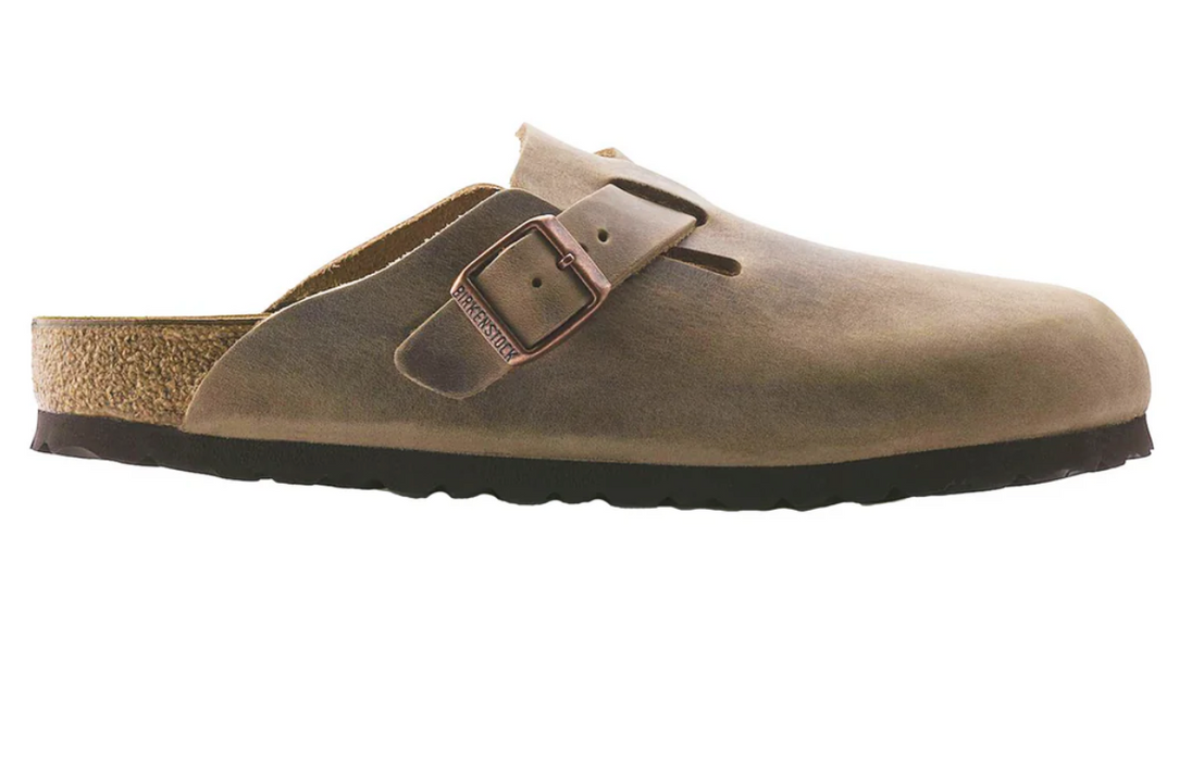 Birkenstock Boston clog in taupe leather, side view