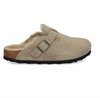 Birkenstock Boston suede shearling clog in taupe, side view