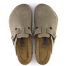 Birkenstock Boston soft footbed clog in taupe suede, top view of the pair