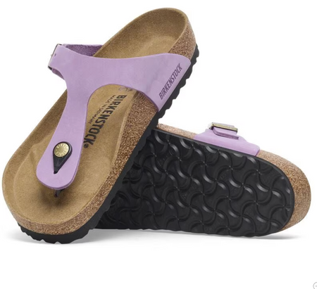 Birkenstock Gizeh thong sandal in crocus mauve, showing the footbed and sole