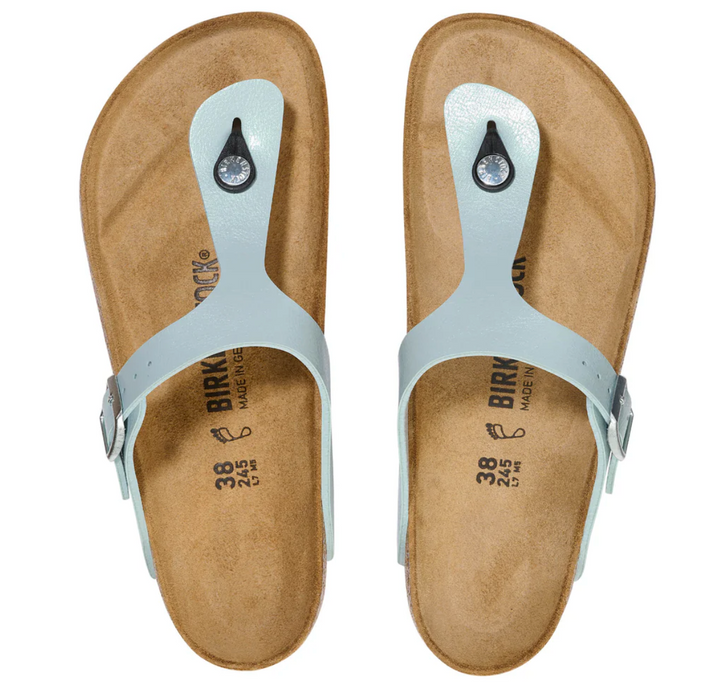 Birkenstock Gizeh thong sandal in surf green, top view of the pair