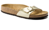 Birkenstock Madrid one-strap slide in metallic gold, side view