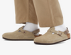 Birkenstock Tokio suede clog with back strap in taupe, worn with white socks