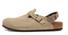 Birkenstock Tokio suede clog with back strap in taupe, side view