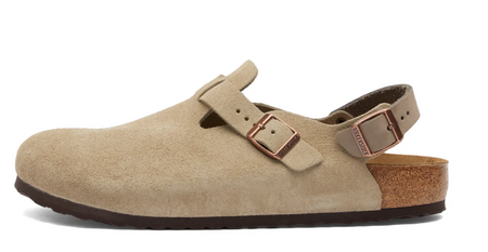 Birkenstock Tokio suede clog with back strap in taupe, side view