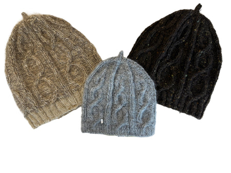 Carrin Rolley hand knitted aran baby beanie in grey