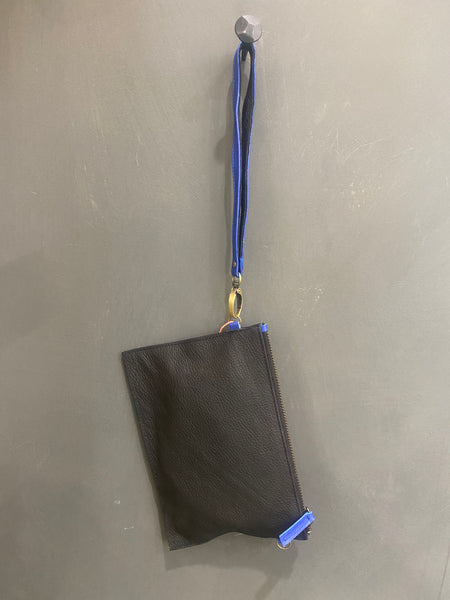 Chook Leaf zip pouch festival bag in cobalt and black