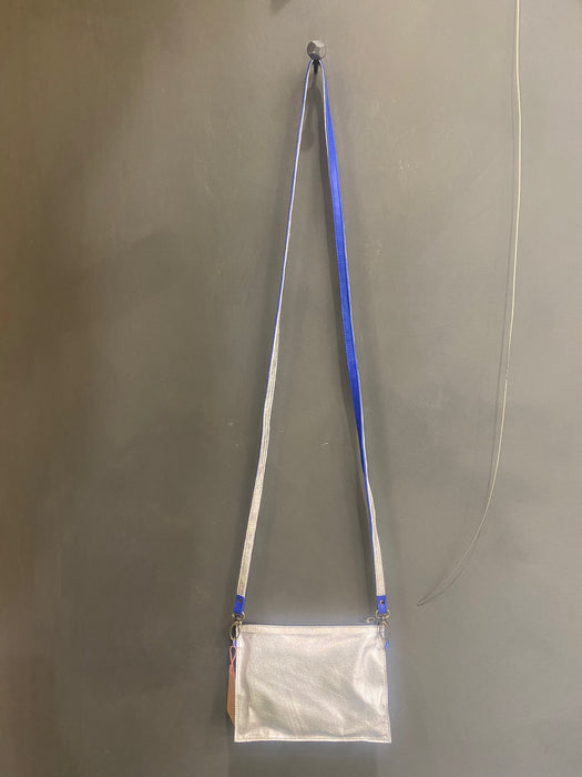 Chook Leaf zip pouch festival bag in cobalt and silver