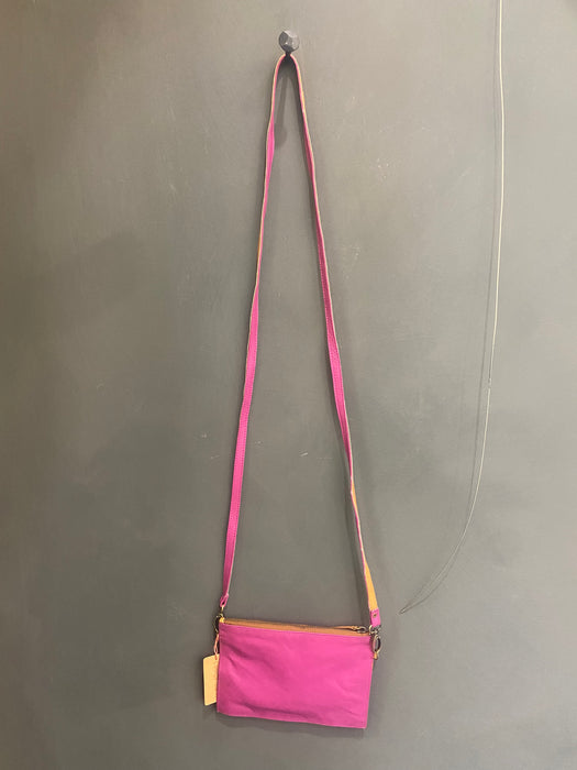 Chook Leaf zip pouch festival bag in fuschia and tan