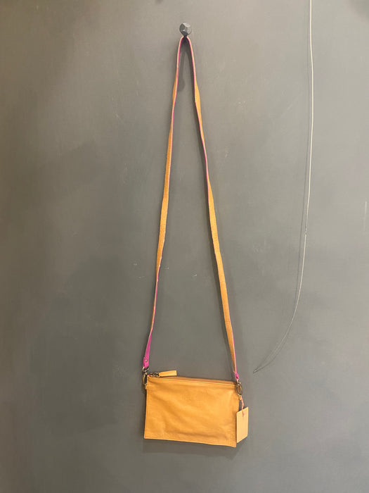 Chook Leaf zip pouch festival bag in gold and tan