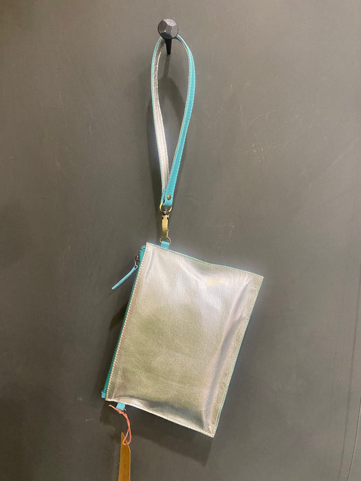 Chook Leaf zip pouch festival bag in sea foam and silver