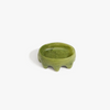 Crown Dish by Dinosaur Designs in translucent olive green resin with marbled swirl pattern — round trinket dish with sculptural scalloped base