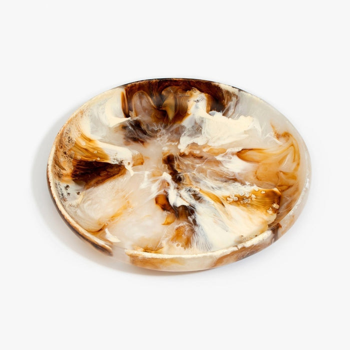 Dinosaur Designs large Earth bowl in light horn resin, top view showing cream and caramel marbling