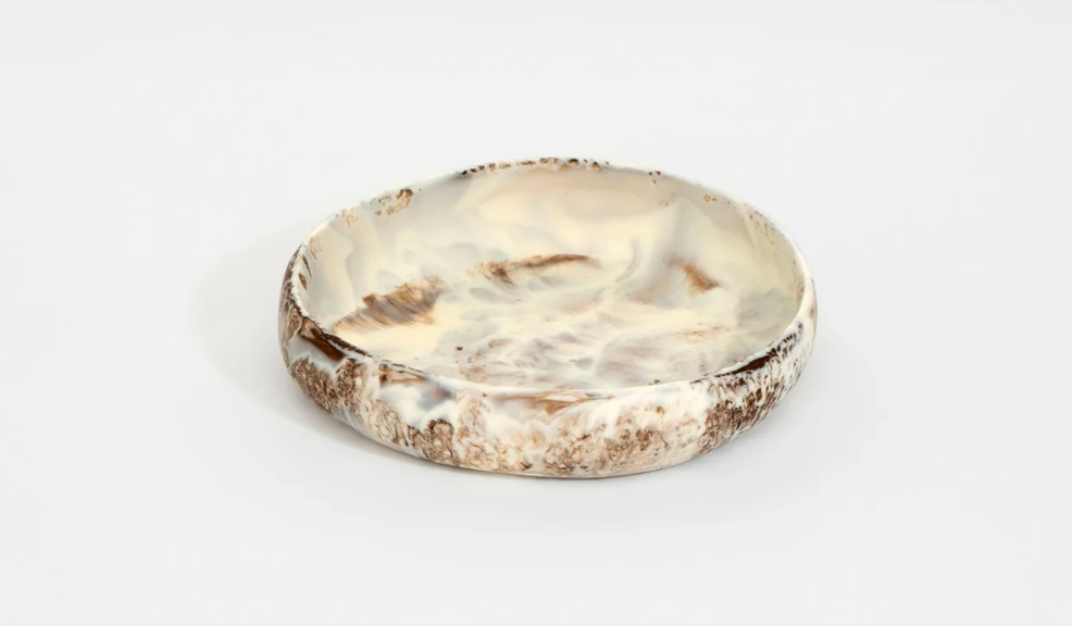 Dinosaur Designs small Earth bowl in cappuccino, cream and brown marbled resin