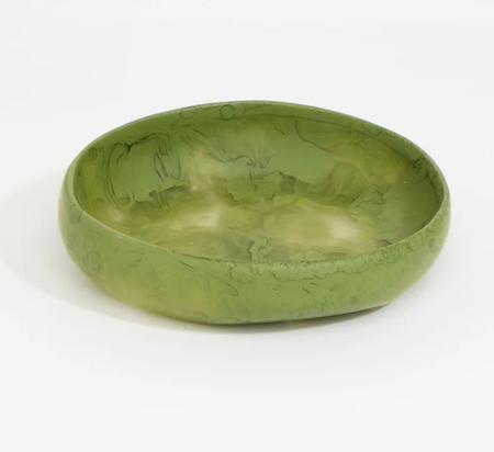 Dinosaur Designs small Earth bowl in olive, green marbled resin, side view