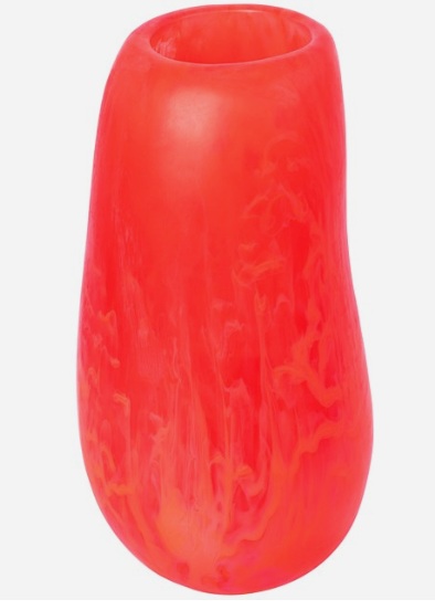 Dinosaur Designs Grand pebble vase in bright coral red resin, front view