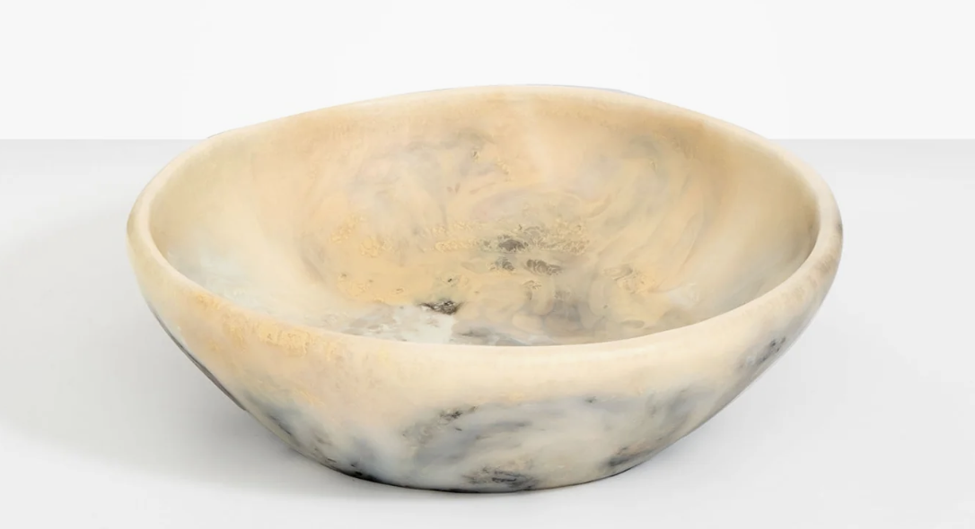 Dinosaur Designs Large salad bowl in sandy pearl, cream and grey marbled resin