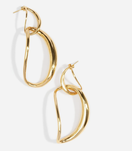 Dinosaur Designs Liquid chain earrings, gold-plated organic hoops