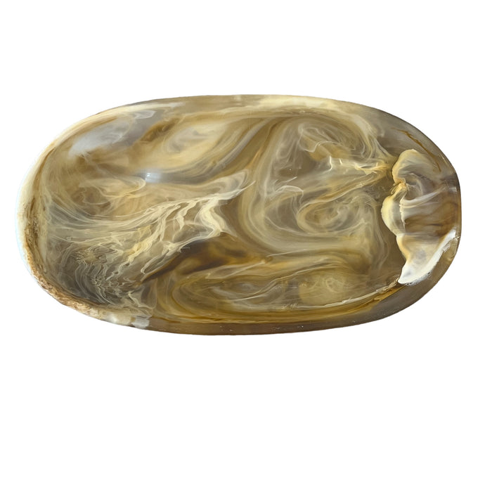 Dinosaur Designs Long offering bowl in light horn marbled resin, top view