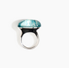 Dinosaur Designs Long watercolour ring in water blue resin, front view