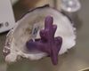 Dinosaur Designs Paradise leaf ring in grape purple resin, displayed in a shell at Pomme