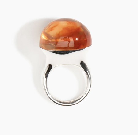 Dinosaur Designs Round watercolour ring in clear strawberry, orange resin dome on silver