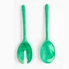 Dinosaur Designs long Stone resin salad servers in lichen, translucent viridian green swirled resin