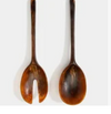 Dinosaur Designs short Stone salad servers in cocoa, deep brown resin
