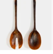 Dinosaur Designs short Stone salad servers in cocoa, deep brown resin