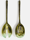 Dinosaur Designs short Stone salad servers in leaf, green speckled resin