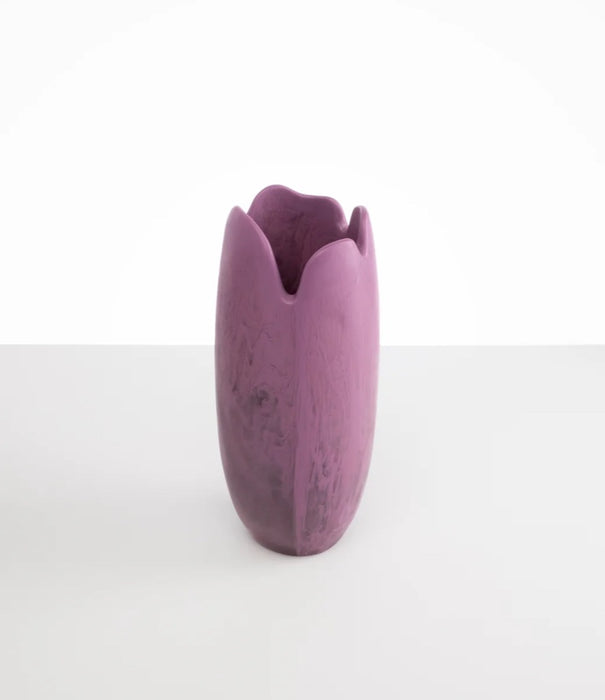 Dinosaur Designs Tall paradise vase in grape purple resin with scalloped rim
