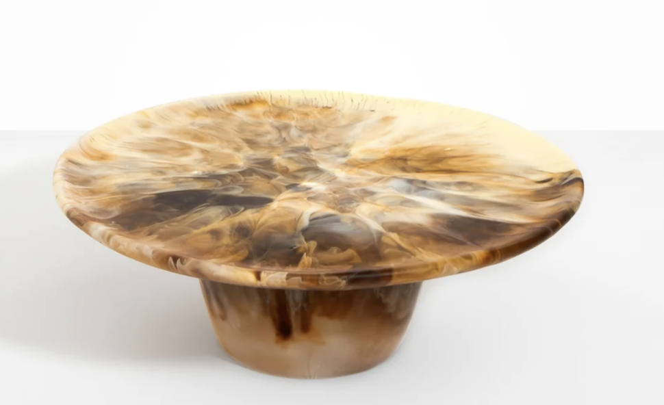 Dinosaur Designs Temple cake stand in light horn, marbled resin footed plate