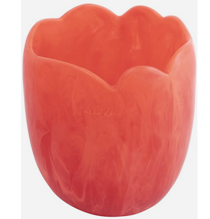 Dinosaur Designs Wide paradise vase in lychee, coral pink resin with scalloped rim