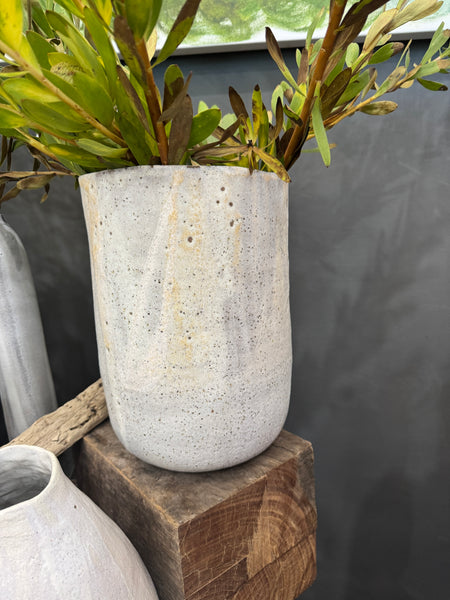 Drift Ceramics wide vase form in white, alternate view