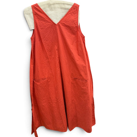 Ewa i Walla Aili terracotta cotton pinafore dress with V-neck and pockets