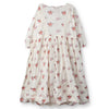Ewa i Walla Bengta cream cotton dress with red floral print and long sleeves