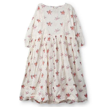 Ewa i Walla Bengta cream cotton dress with red floral print and long sleeves