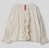 Ewa i Walla Dalia bone white cotton blouse with ruffle front and lace cuffs