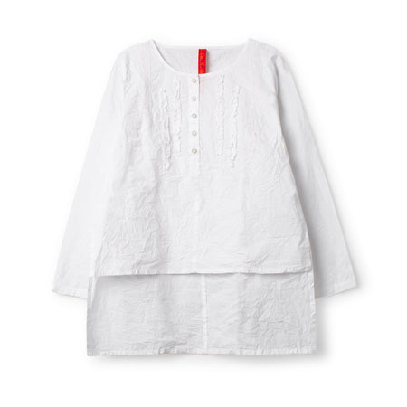 Ewa i Walla Hege white cotton blouse with pintucks, button placket and long sleeves
