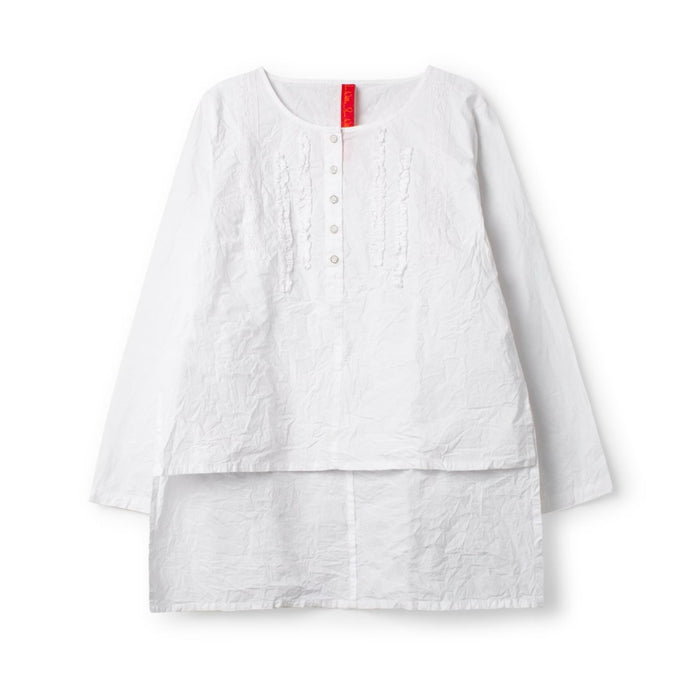 Ewa i Walla Hege white cotton blouse with pintucks, button placket and long sleeves