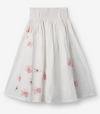 Ewa i Walla Hildeborg white cotton skirt with pink floral print, smocked waist