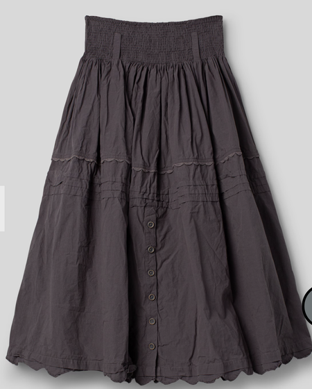 Ewa i Walla Jane charcoal cotton skirt with smocked waist, ankle length