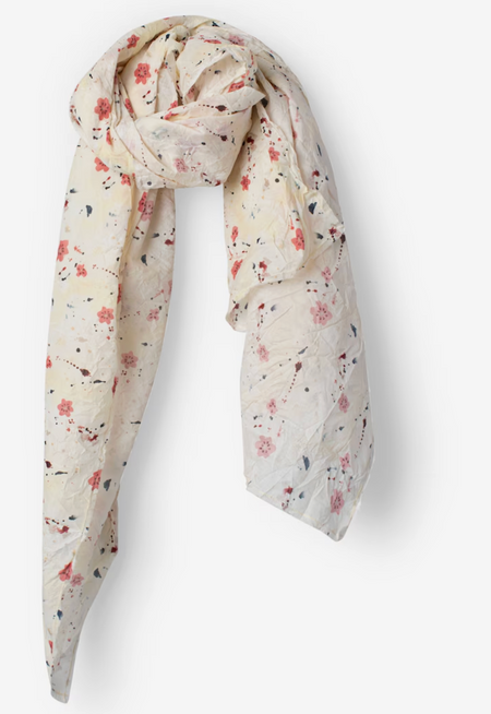 Ewa i Walla Krista cotton scarf, cream with pink and red flowers