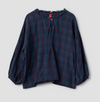 Ewa i Walla Penelope navy and red checked blouse with frayed neckline