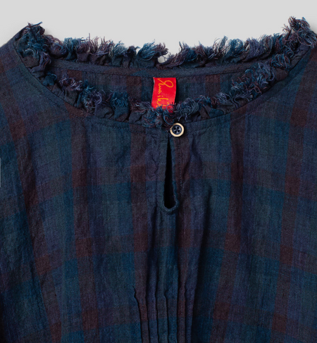Ewa i Walla Penelope checked blouse, close-up of frayed ruffle neckline