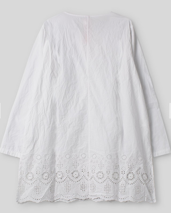 Ewa i Walla Pim white broderie anglaise tunic, back view with eyelet hem